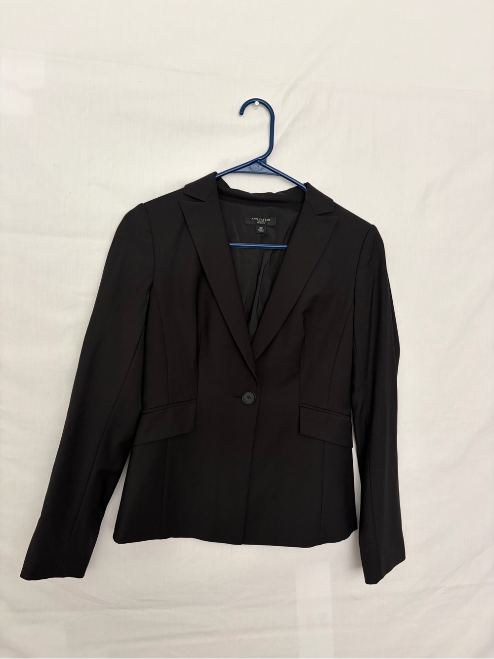 Ann Taylor Womens 0P Black Virgin Wool Blend Stretch Suit Blazer Jacket(A945)
